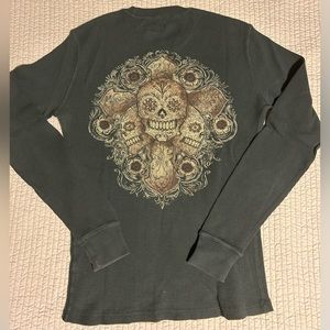Lucky Brand Vintage 2002 Skull Long Sleeve Thermal Waffle Knit Pullover